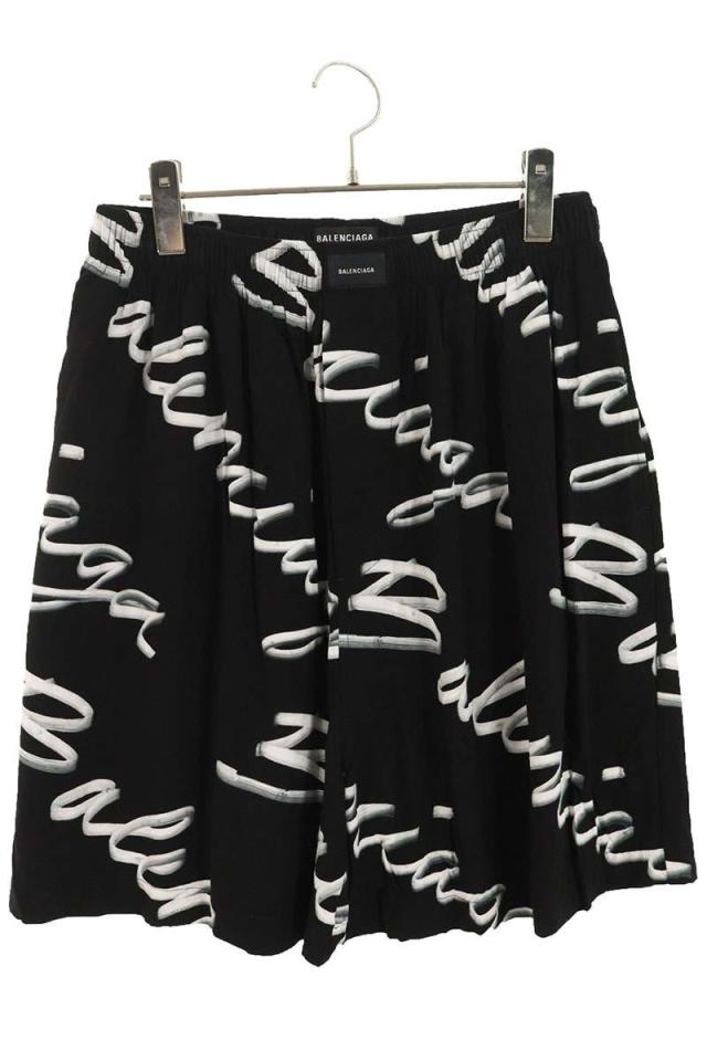 バレンシアガ サイズ:48  672410 TML13 ロゴ総柄レーヨンハーフパンツ 中古 SB01