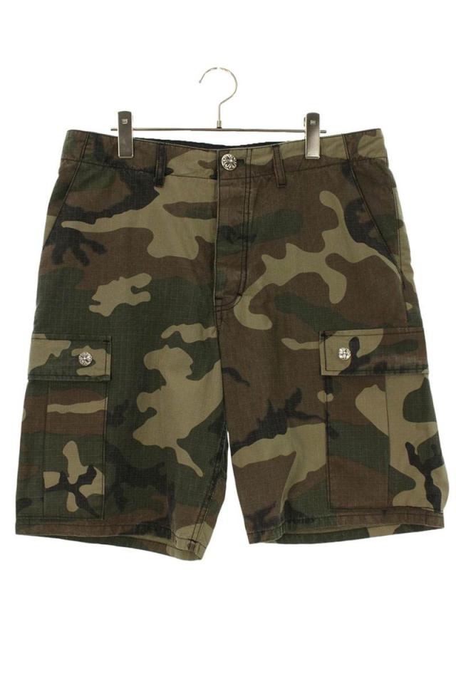 クロムハーツ サイズ:34  Devil Dog Shorts クロスパッチ付きクロスボールボタンカモフラカーゴハーフパンツ 中古 OS06