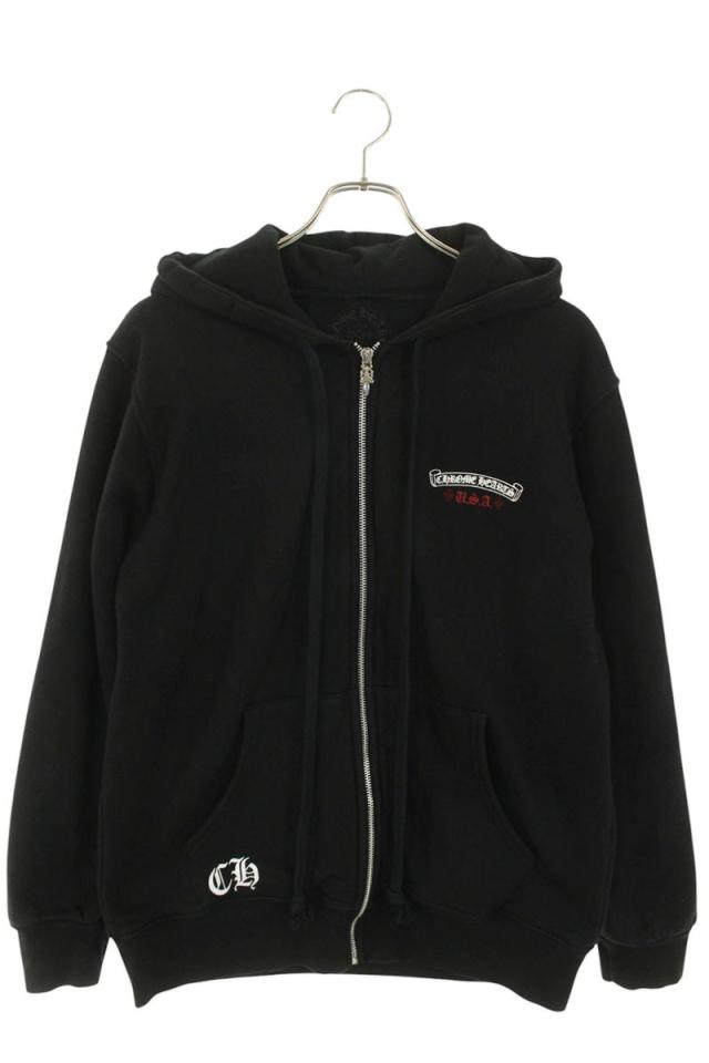 クロムハーツ サイズ:L  THRML HD ZIP 裏地サーマルジップ アメリカンフラッグバックプリントダガージップアップパーカー 中古 SJ02