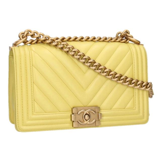 シャネル   ボーイシャネル25 カーフスキンシェブロンショルダーバッグ 中古 SB01