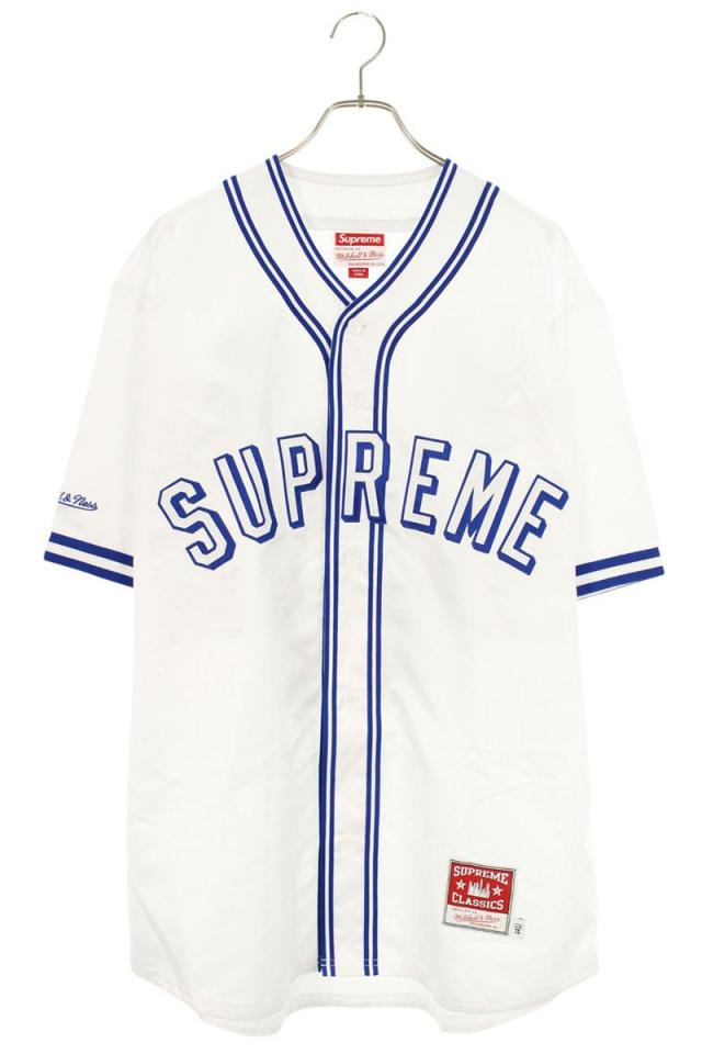 シュプリーム サイズ:L  23SS  Satin Baseball Jersey ロゴ刺繍サテンベースボール半袖シャツ 中古 BS55