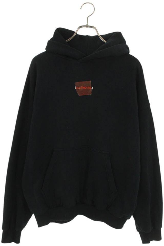 バレンシアガ サイズ:S  25SS  767877 TSVG1 テープドロゴ刺繍プルオーバーパーカー 中古 OM10