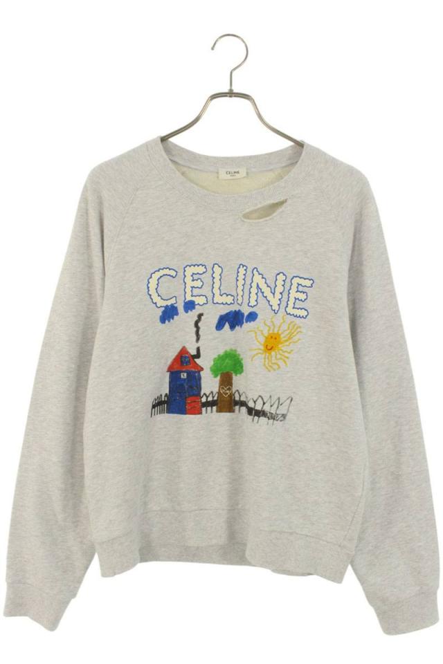 セリーヌ サイズ:L  25AW  RY0GW670Q ロゴペイントダメージ加工スウェット 中古 SB01