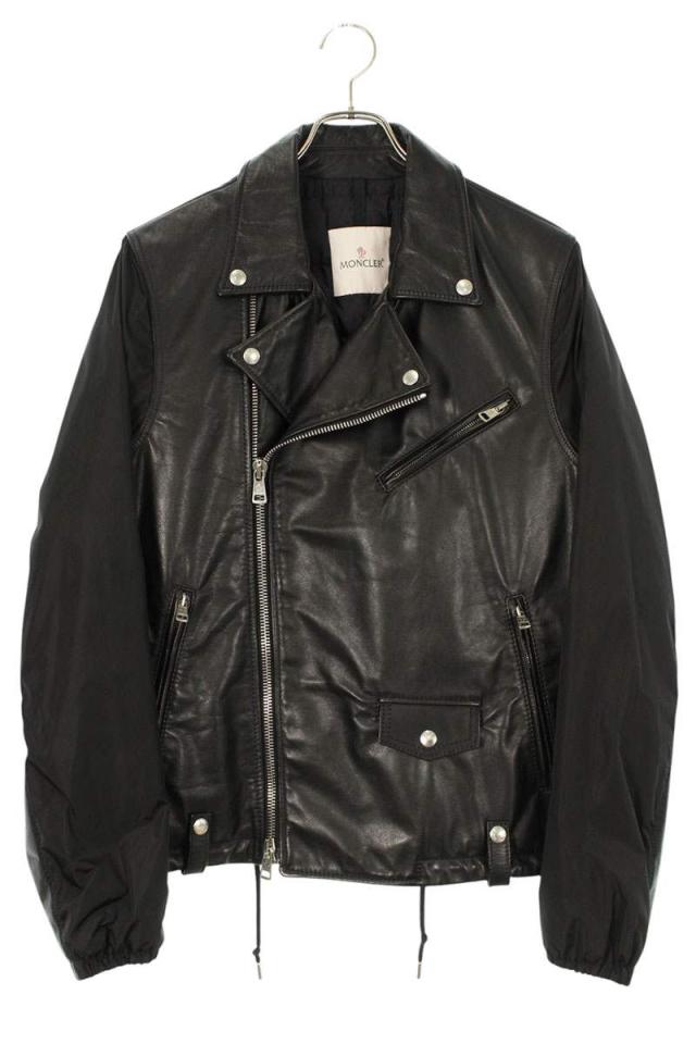 モンクレール サイズ:3  MASSART GIUBBOTTO B20914081680 ナイロン切替ダブルライダースレザージャケット 中古 BS99