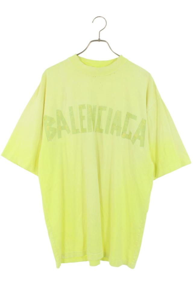 バレンシアガ サイズ:XS  23SS  739784 TOVA9 テープロゴダメージ加工Tシャツ 中古 SB01