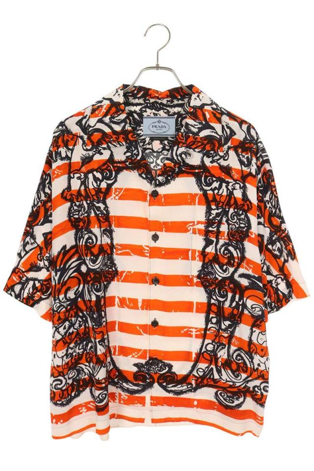 プラダ サイズ:XL  18AW  UCS318 オープンカラーストライプ半袖シャツ 中古 BS99