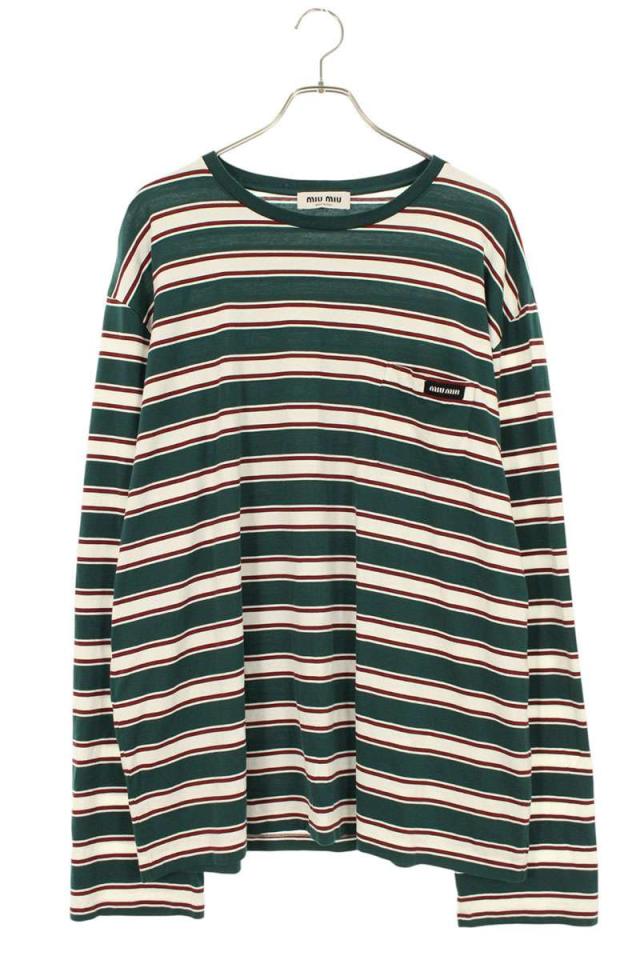 ミュウミュウ MJL014 S000 14RT ロゴ刺繍ポケットボーダー長袖 ミュウミュウ MJL014 S000 14RT ロゴ刺繍ポケットボーダー長袖