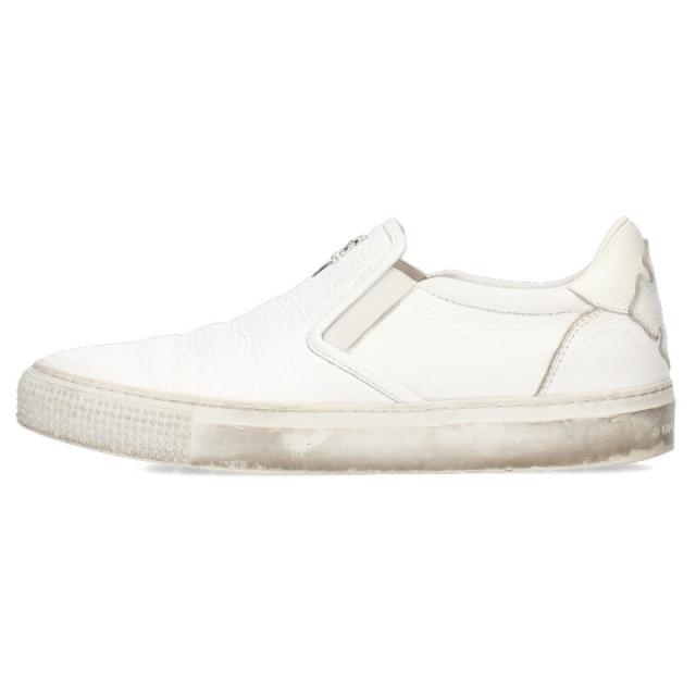 クロムハーツ サイズ:40  SLIP ON BLK CALF スリッポン CHプラスレザーパッチダガー付レザースニーカー 中古 SJ02