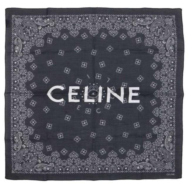 セリーヌ  ロゴプリントコットンバンダナチーフスカーフ 中古 BS99