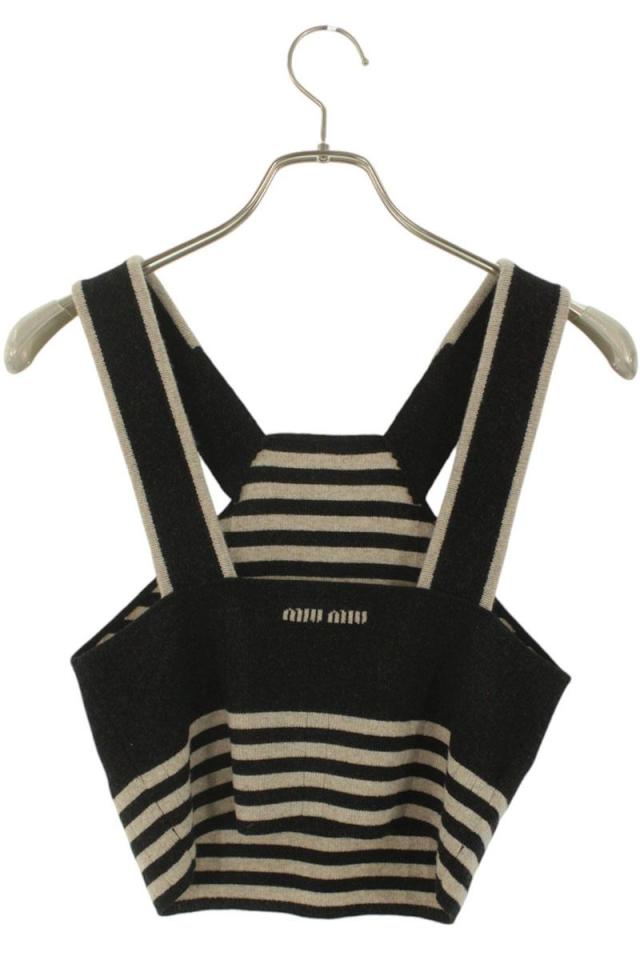 ミュウミュウ サイズ:36  MMV299 ストライプロゴ刺繍カシミア混タンクトップ 中古 SB01 ミュウミュウ サイズ:36 MMV299 ストライプロゴ刺繍カシミア混タンク