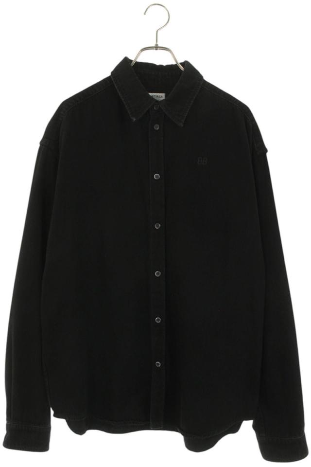 バレンシアガ サイズ:XS  678363 TIW53 ダメージ加工BBロゴ刺繍オーバーサイズ長袖シャツ 中古 SB01