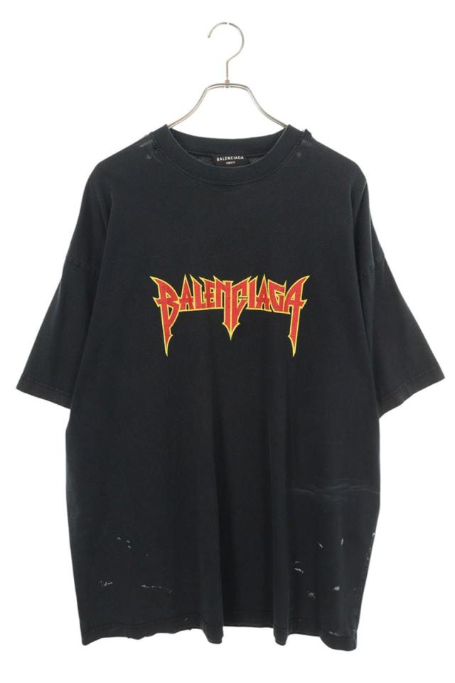 バレンシアガ サイズ:2  694576 TMV88 メタルロゴペンキクラッシュ加工Tシャツ 中古 SB01