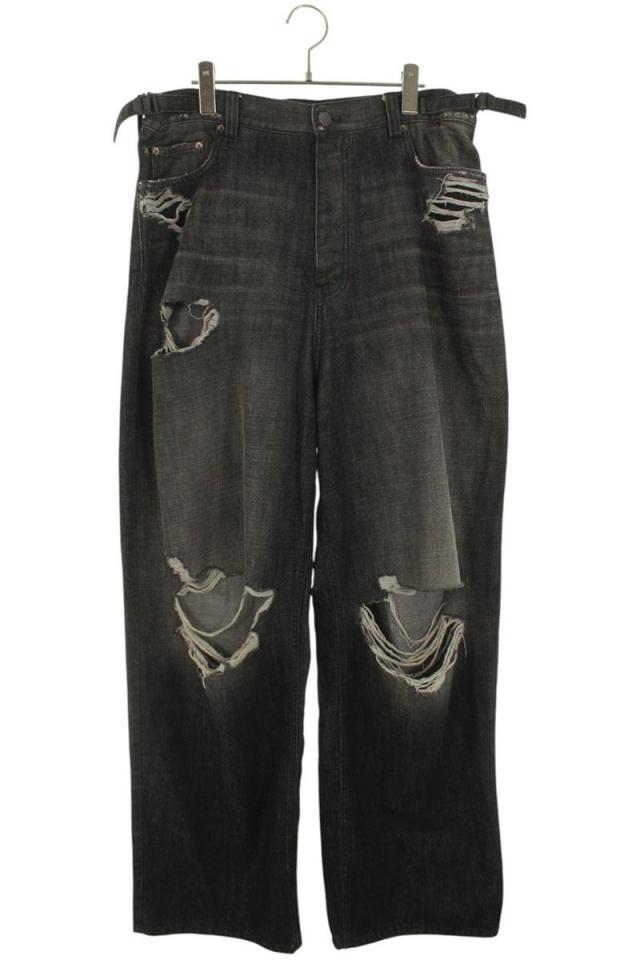 バレンシアガ サイズ:S  23AW  697833 TXE06 ダメージ加工デストロイバギーデニムパンツ 中古 OM10
