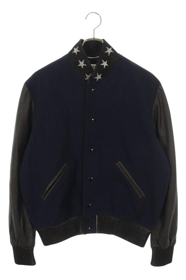 サンローランパリ サイズ:50 455208 Y180W スター刺繍袖レザースタジャンテディジャケットブルゾン 中古 SB01