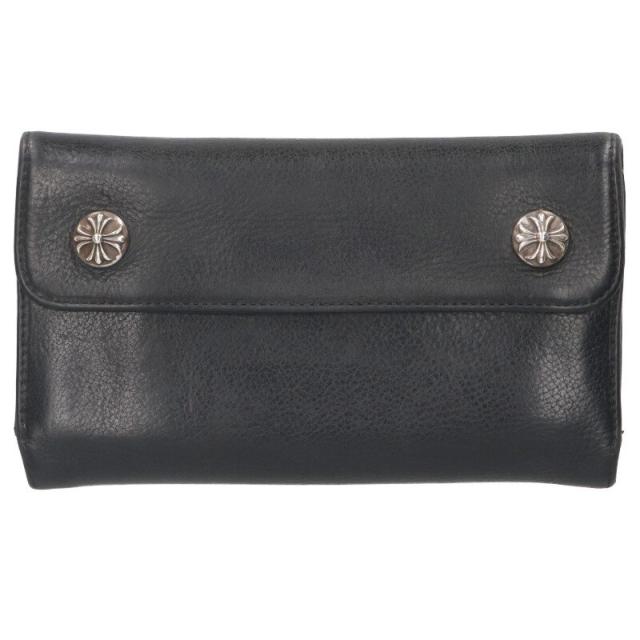 クロムハーツ WAVE CROSS BALL ウェーブ クロスボールボタンレザーウォレット財布 中古 OS06