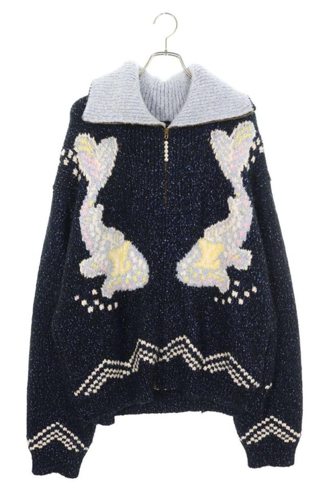 ルイヴィトン サイズ:5L  25AW  RM252M XKS HTN76W ロゴ刺繍フェイクパール装飾ジップアップニットブルゾン 中古 SB01