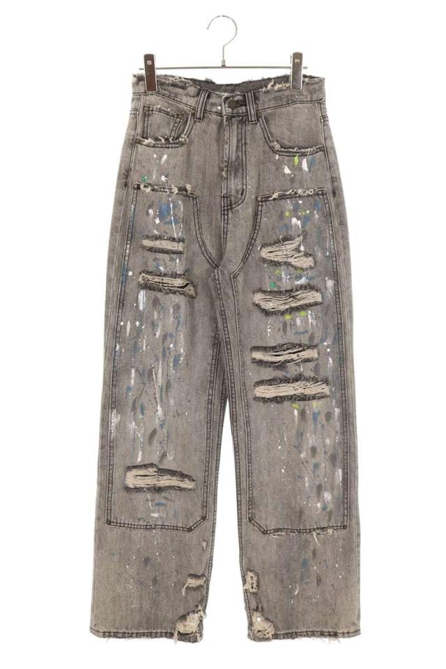 ウムコウ サイズ:26インチ  DISTRESSED DOUBLE KNEE JOOSE FIT JEANS ペイントダメージ加工デニムパンツ 中古 BS99