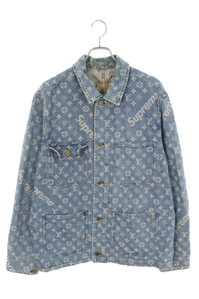 シュプリーム ルイヴィトン サイズ:50  17AW  LV Jacquard Denim Chore Coat モノグラムジャガードデニムジャケット 中古 SB01
