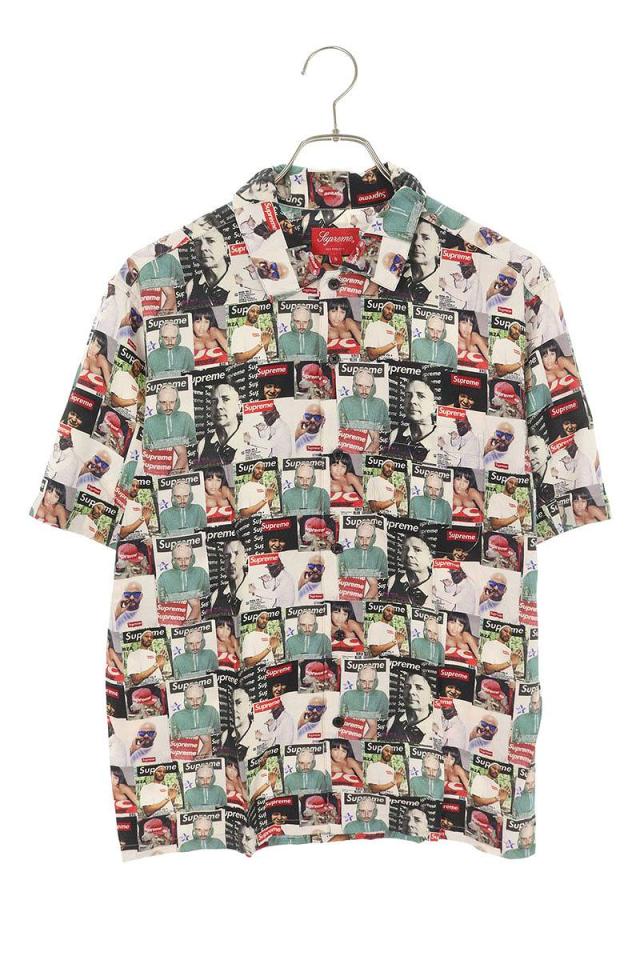 シュプリーム サイズ:S  21SS  Magazine S S Shirt マガジン総柄レーヨン半袖シャツ 中古 SB01
