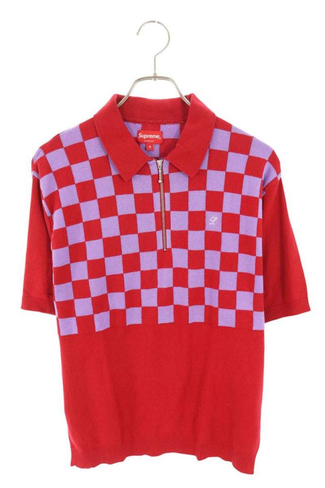 シュプリーム サイズ:S  22SS  checkerboard zip polo チェッカーボードハーフジップニット半袖ポロシャツ 中古 BS99