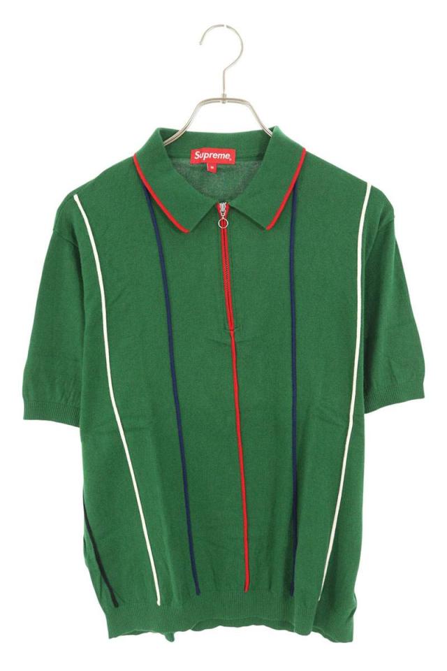 シュプリーム サイズ:M  Pinstripe Half Zip Polo ハーフジップストライプ半袖ポロシャツ 中古 BS99