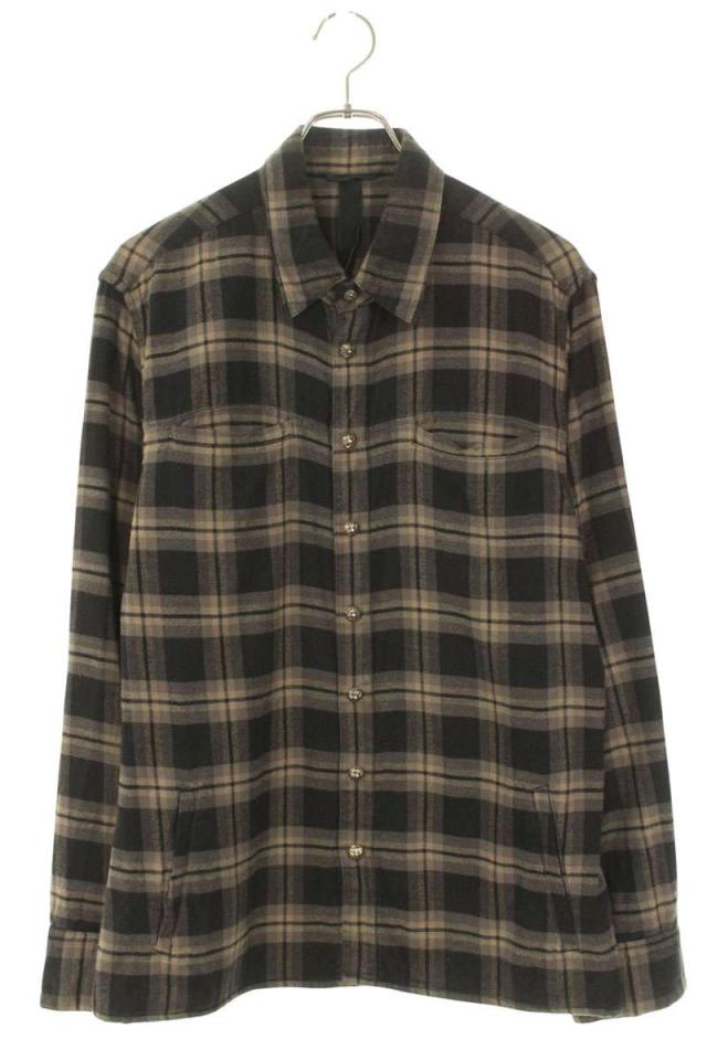 クロムハーツ サイズ:L（JVP）  LOOSEENDS LS ルーズエンド 袖クロスパッチクロスボールボタンデニム長袖シャツ 中古 OS06