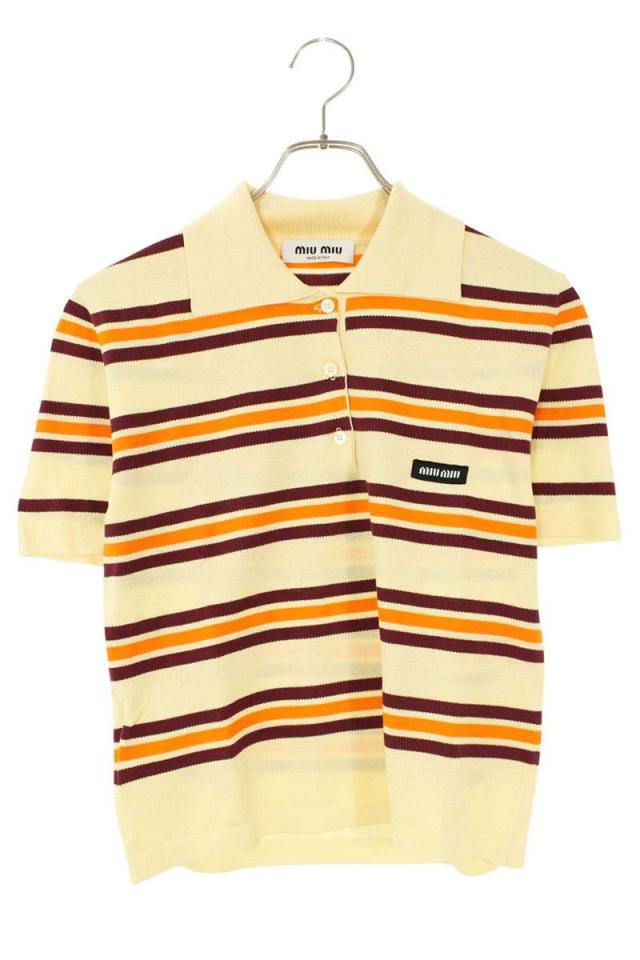 ミュウミュウ サイズ:42 MML880 ロゴ刺繍シルクコットン半袖ポロシャツ 中古 SB01