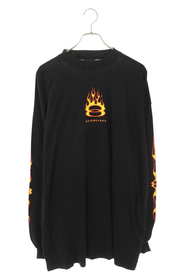バレンシアガ サイズ:3  796917 TQVW6 バーニングユニティロゴダメージ加工長袖カットソー 中古 FK04