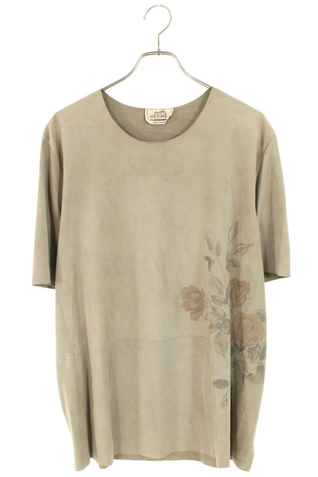 エルメス サイズ:52 フラワープリント スウェードレザーTシャツ 中古 BS99