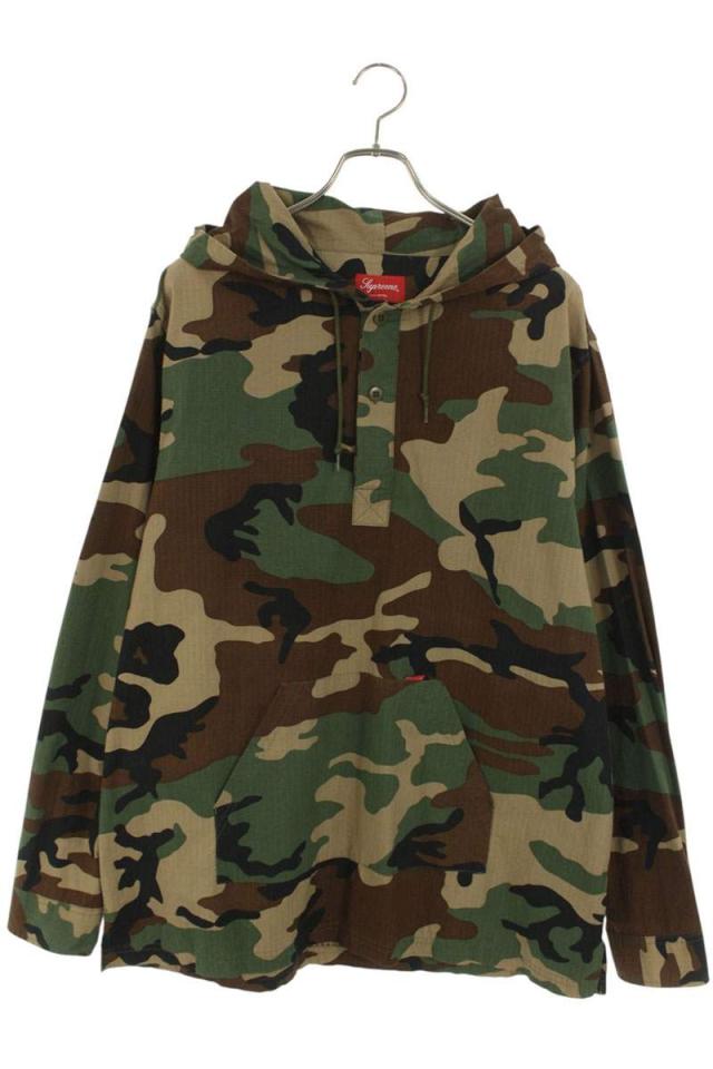 シュプリーム サイズ:XL 16SS Hooded Ripstop Pullover Shirt 迷彩柄リップストッププルオーバー長袖シャツ 中古 BS55