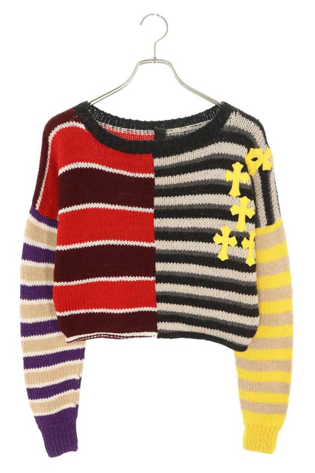 クロムハーツ サイズ:M クロスパッチ付きストライプカシミアニット 中古 SJ02