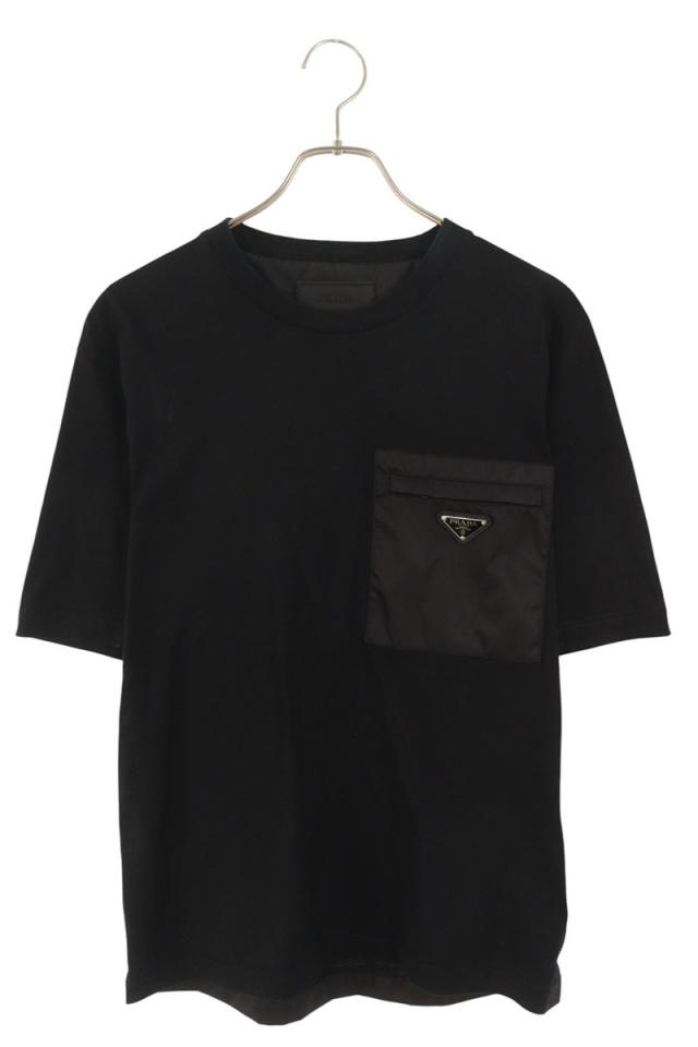 プラダ サイズ:M  UJN661 RE-NYLON切り替えロゴプレートTシャツ 中古 SB01 プラダ サイズ:S UJN661 Re-Nylon切替三角ロゴプレートTシャツ 中古 SB01