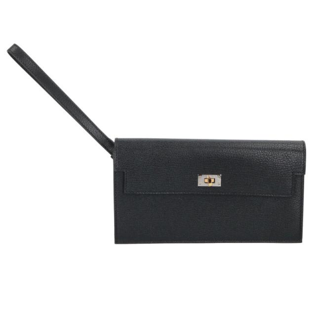 エルメス   ケリーポケット ロング W刻印 SV金具 シェーブル ノワール財布 中古 SB01