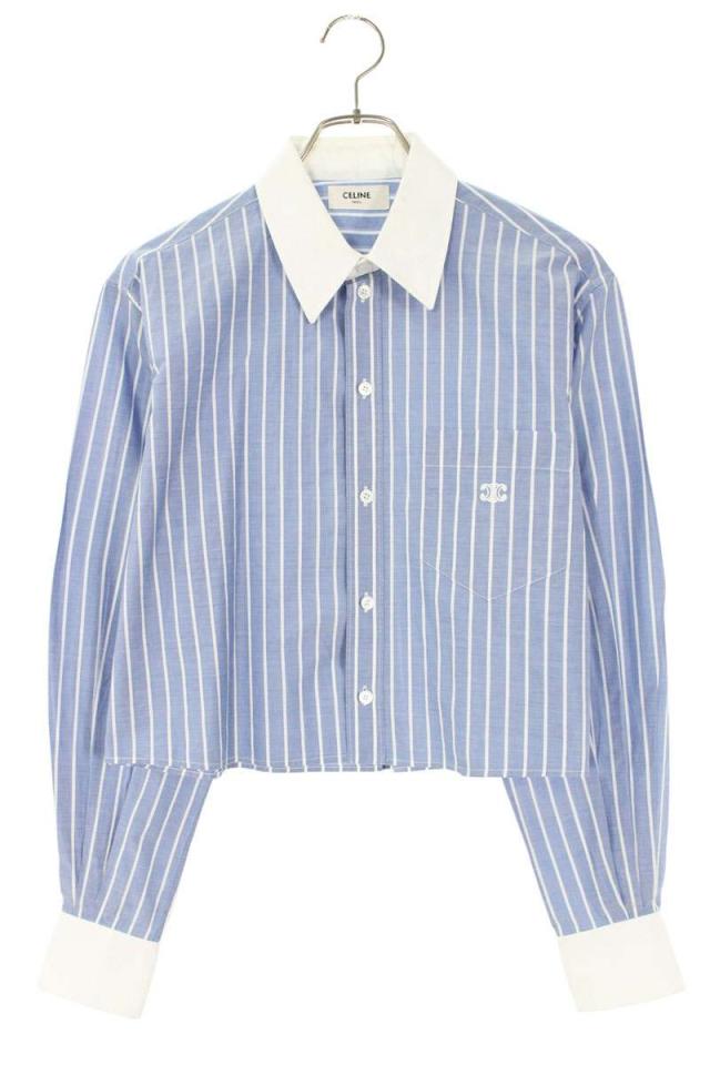 セリーヌ サイズ:40 22SS 2C795032N トリオンフ刺繍クロップドストライプ長袖シャツ 中古 BS55