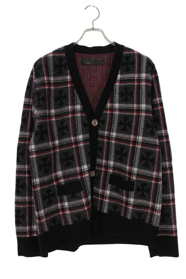 クロムハーツ サイズ:S BIG CITY チェック柄カシミアニットカーディガン 中古 OM10