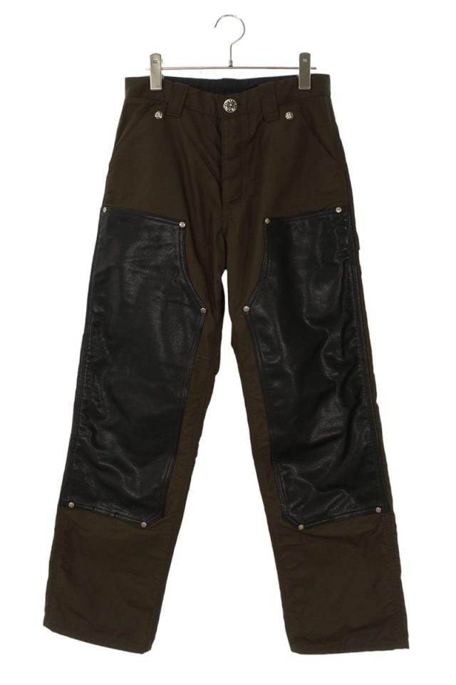 クロムハーツ サイズ:28インチ  CARPENTER DOUBLE KNEE クロスパッチ付きレザー切替ナイロンカーペンターロングパンツ 中古 OK15