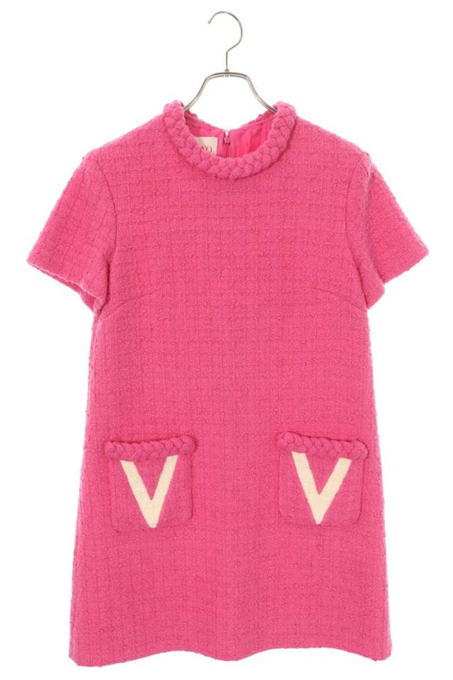 ヴァレンティノ サイズ:42  XB3VAY966U3 Vポケットツイード半袖ワンピース 中古 BS99