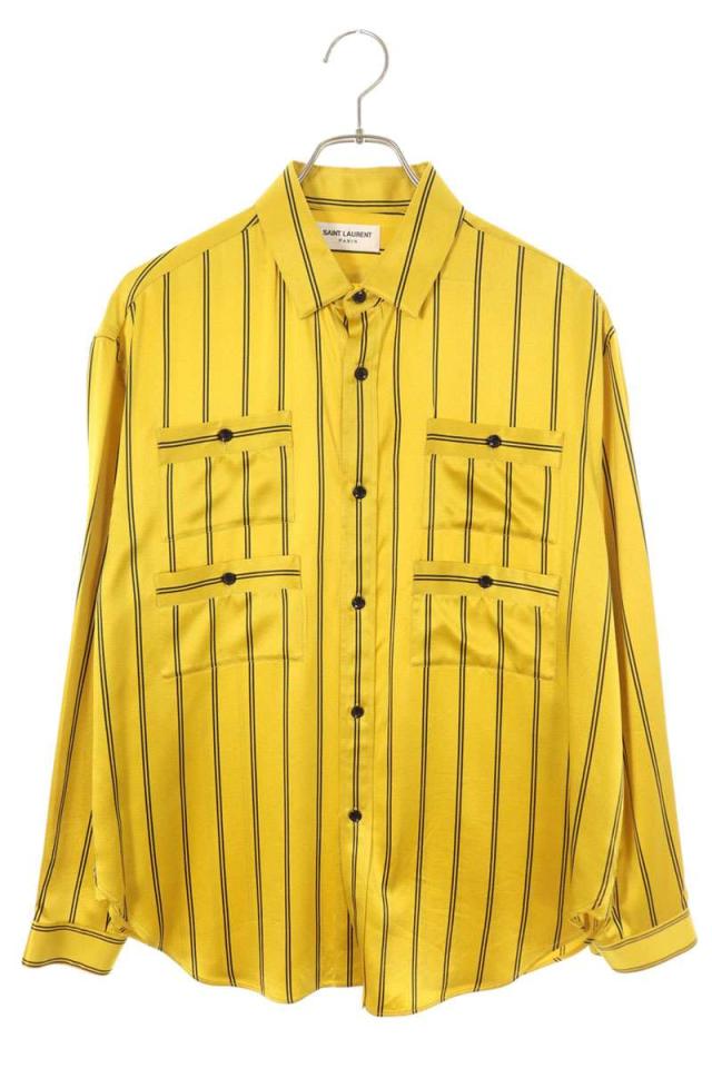 サンローランパリ サイズ:37  663675 Y2D18 シルクストライプポケット長袖シャツ 中古 SS13