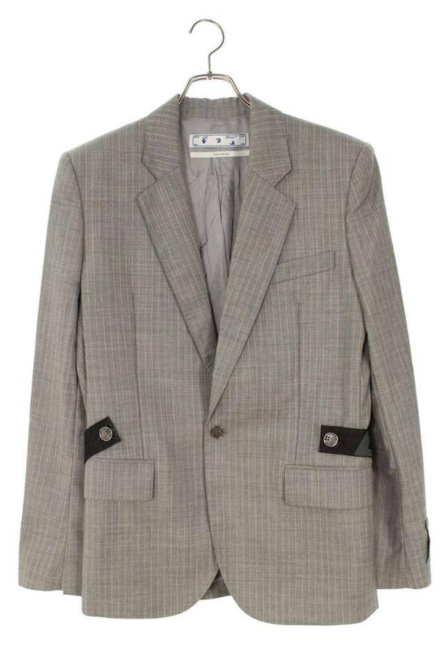 オフホワイト サイズ:50  OMEN006R21FAB001 ストライプデザインテーラードジャケット 中古 BS99