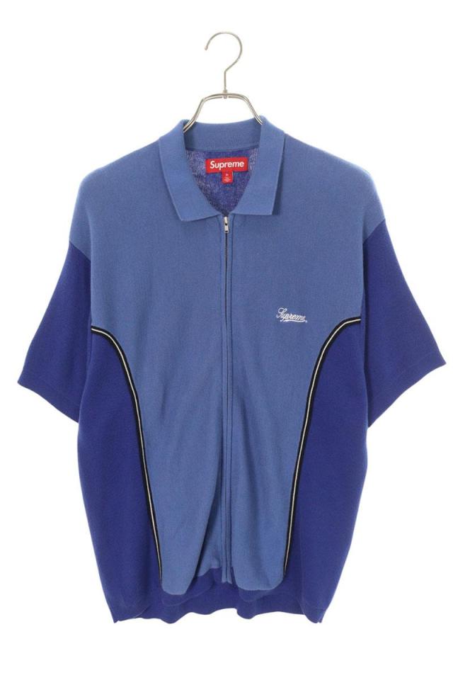 シュプリーム サイズ:M  PIPING ZIP UP POLO ジップアップニット半袖Tシャツ 中古 BS99