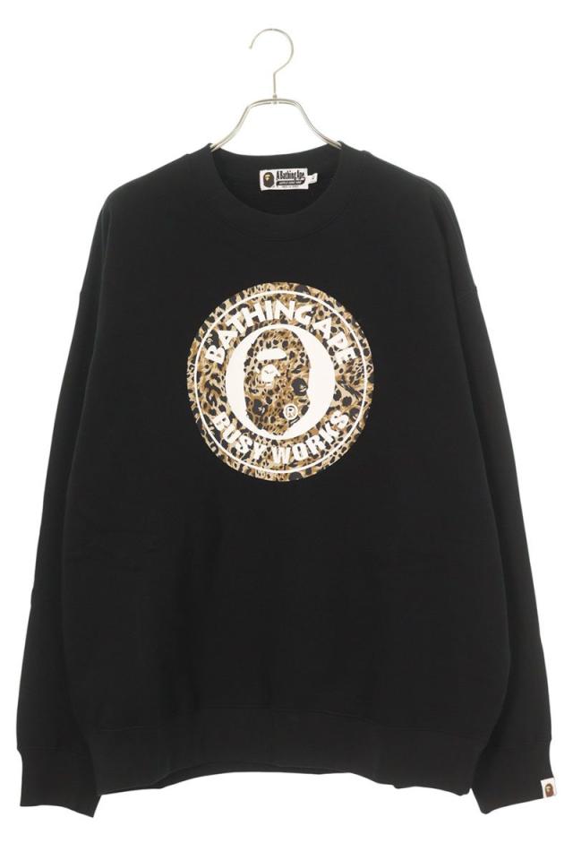 アベイシングエイプ サイズ:XL WILD LEOPARD PATTERN RELAXED FIT CREWNECK SWEATSHIRT レオパードロゴプリントクルーネックスウェット 中古 FK04
