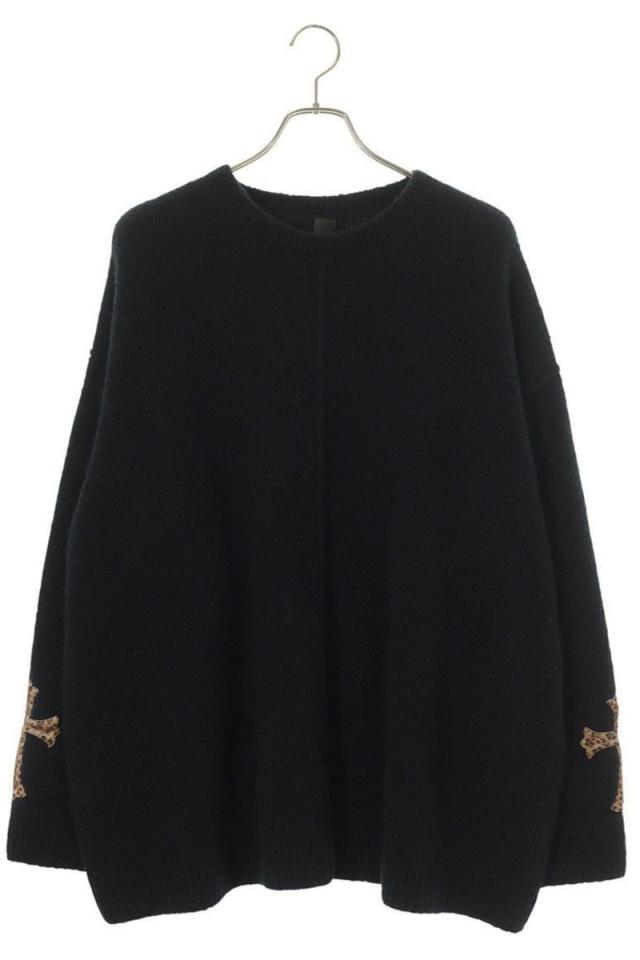 クロムハーツ サイズ:L  OVERCAST CREW ハラコクロスパッチカシミヤクルーネックニット 中古 GZ11