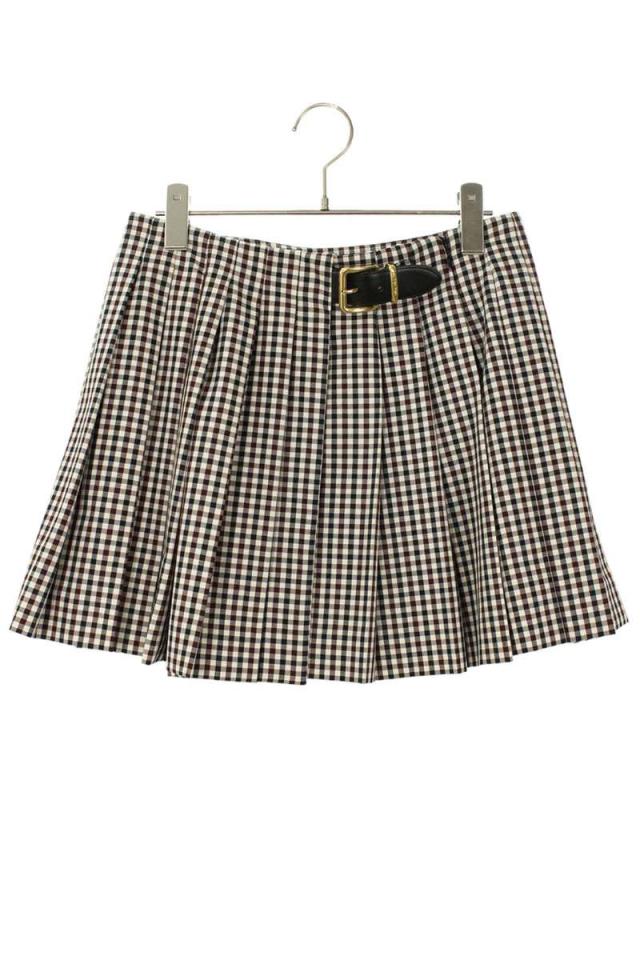ミュウミュウ サイズ:36  MG2062 ベルト付きロゴパッチチェック柄プリーツスカート 中古 BS99