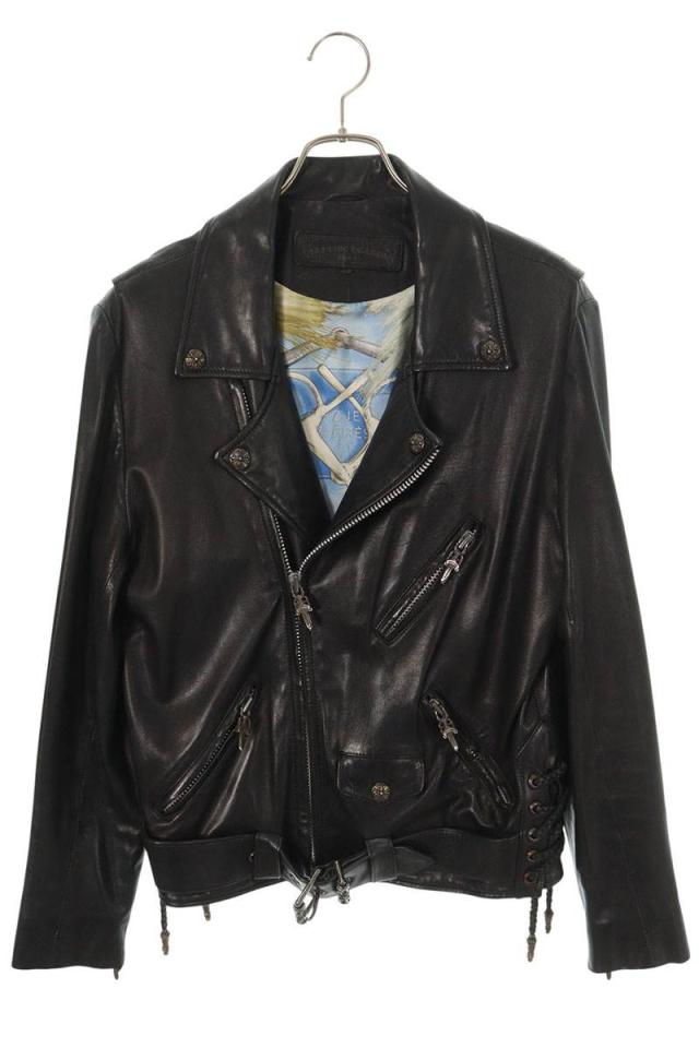 クロムハーツ サイズ:S  JJ DEAN HERMES JJディーン 裏地エルメスダガージップライダースレザージャケット 中古 SJ02