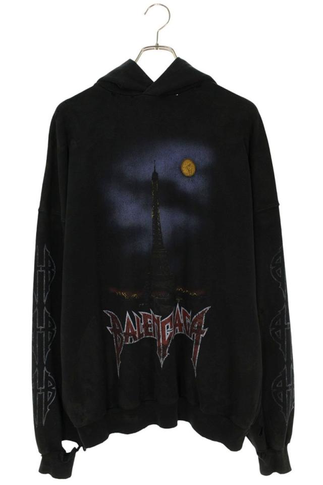 バレンシアガ サイズ:1 744462 TQVX7 Paris Moonヴィンテージ加工メタルロゴパーカー 中古 SS13