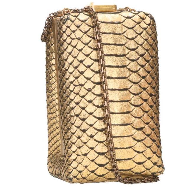 シャネル   QUADRATO MINAUDIERE 型押しパイソンレザーチェーンショルダーバッグ 中古 BS99