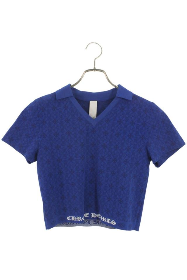 クロムハーツ サイズ:M CH総柄リブロゴポロVネック半袖ニット 中古 SJ02