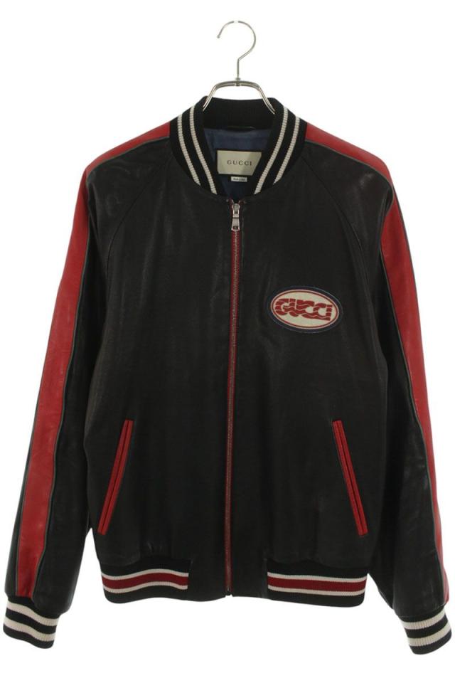 グッチ サイズ:48  523526 XG649 ロゴパッチヴァーシティレザージャケット 中古 OM10