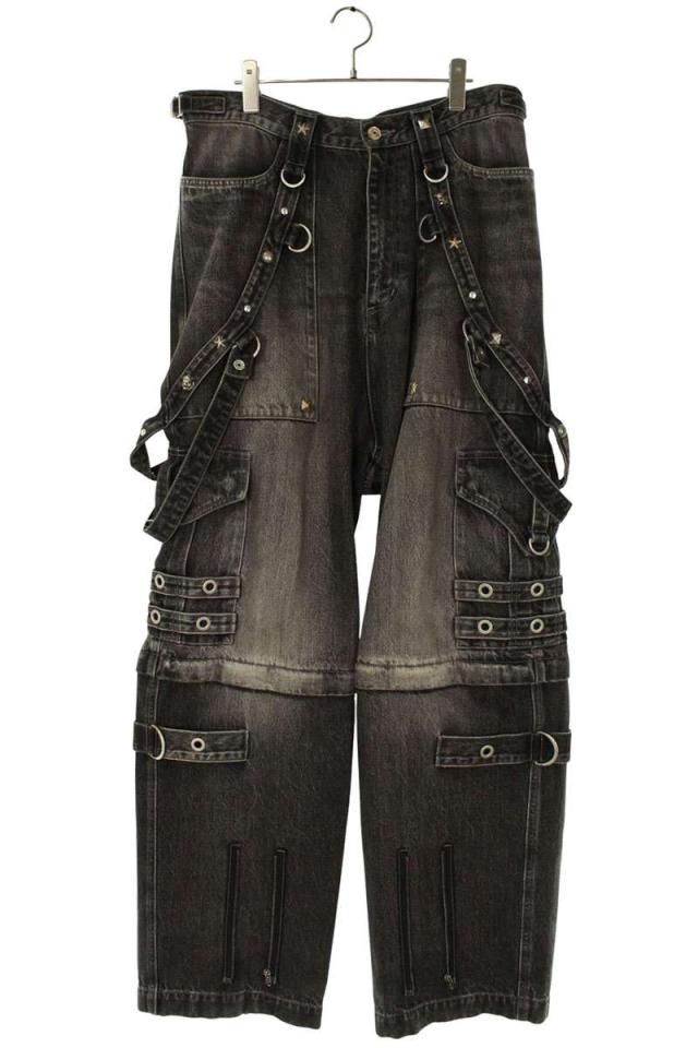 バレンシアガ サイズ:30  681693 TBP47 RAVER スタッズ装飾バギーレイバーデニムパンツ 中古 SB01