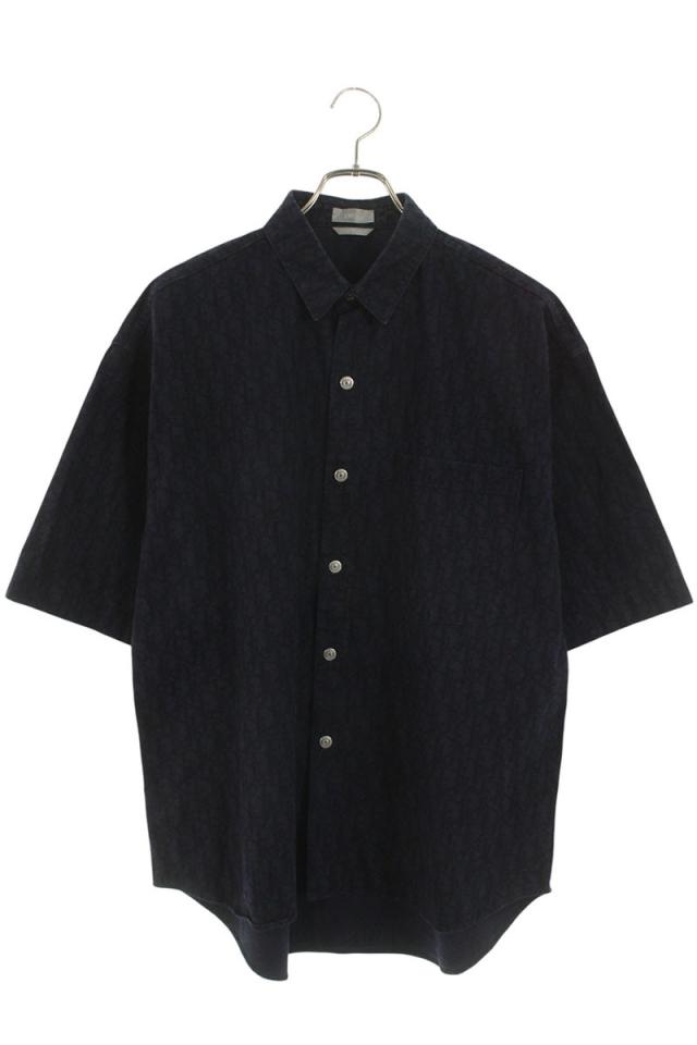 ディオール サイズ:40  コットン  243D589AY517 オブリーク総柄コットン半袖シャツ 中古 BS99